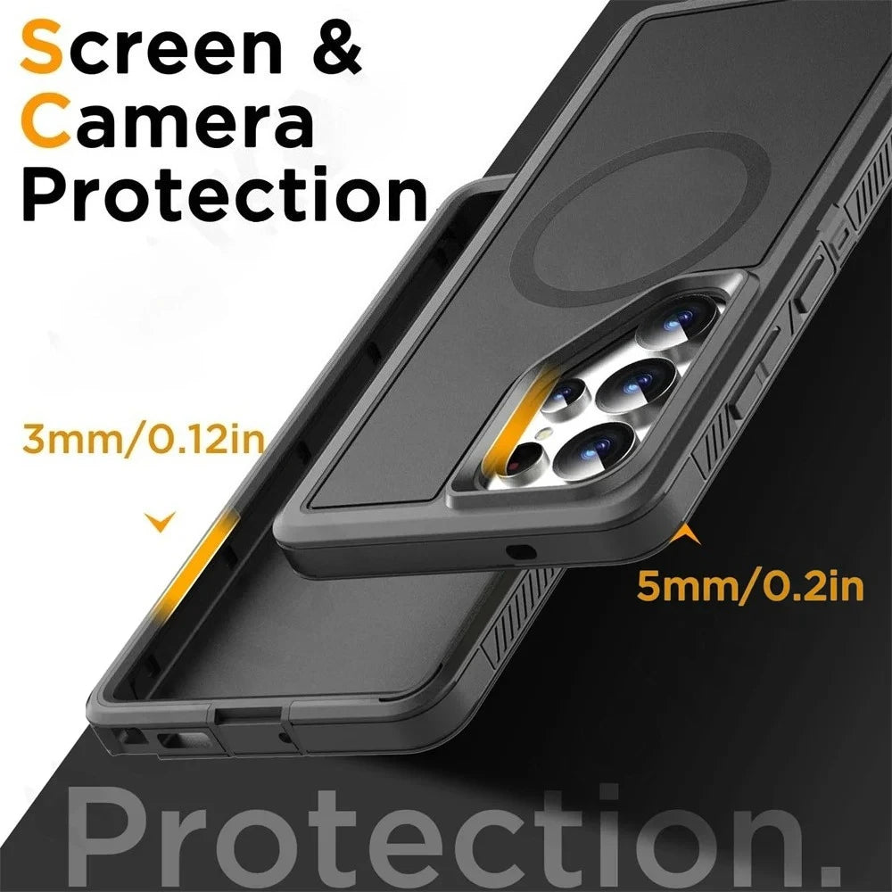Tough Matte Anti-Slip Silicone + PC Case For Samsung Galaxy S26+ S25 S24 Plus S23 S22 Ultra Magnetic Wireless Charging Cover