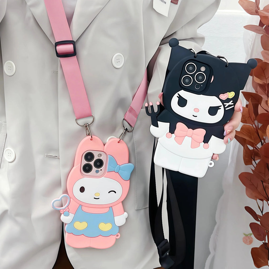 Cartoon 3D Hello Kitty Kuromi Melody Phone Case For iPhone 17 16 15 14 13 12 11 Pro Max Plus 16e 6 7 8 Plus Silicone Back Cover