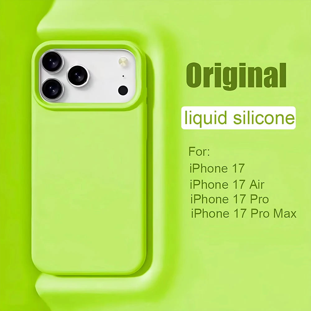 Bright Fluorescent Liquid Silicone Phone Case For iPhone 17 Air 17Pro 17ProMax Silicone Button Protection Matte Solid Soft Cover