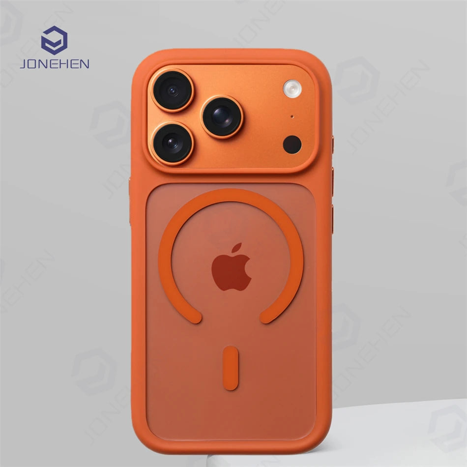 For Magsafe Transparent Camera Control Button Case For iPhone Air 16 17 Pro Max 17pro Orange Magnetic Armor Shockproof Cover