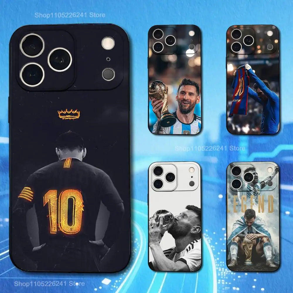 Football M-MesSI-S-M10 Cool For iPhone 13,17,11,12,16,14,15,Plus,Pro Max,XS,X,XR,SE,Mini,8,7,Soft Silicone Black Phone Case