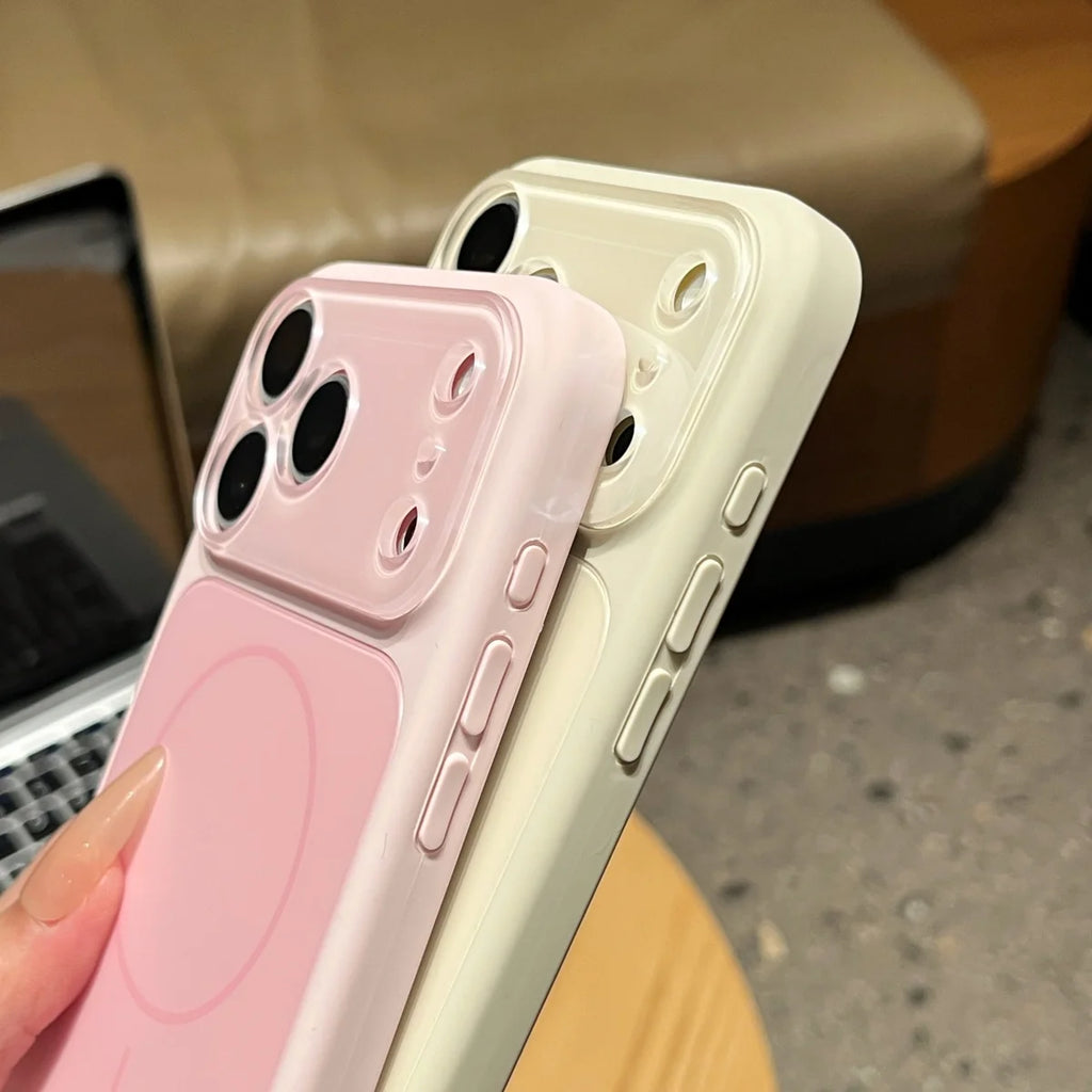 Fashion Liquid Silicone For Magsafe Magnetic Phone Case For iPhone 17 16 15 14 13 Pro Max Large Window Lens Glass Protect Cover