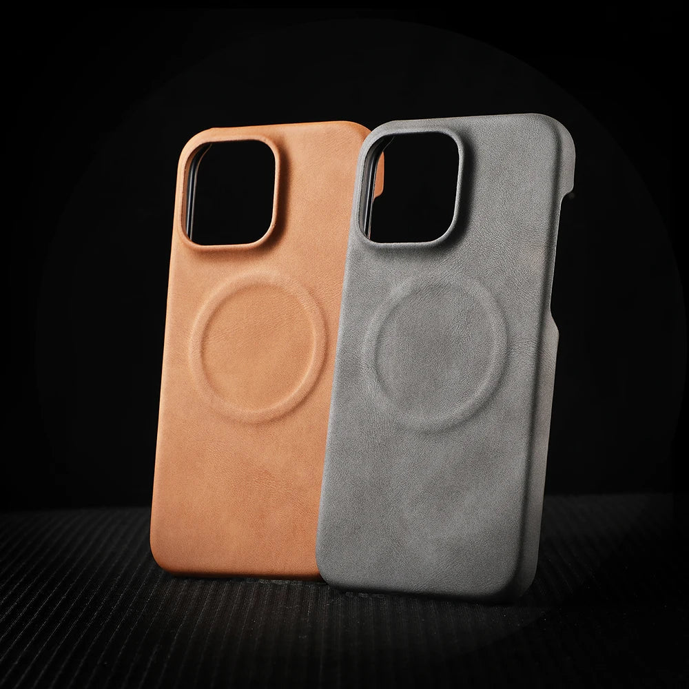 Luxury Sheepskin Leather Magnetic Phone Case for iPhone Air 12 13 14 15 16 17 Pro Max 15pro Charging Business For MagSafe Cover