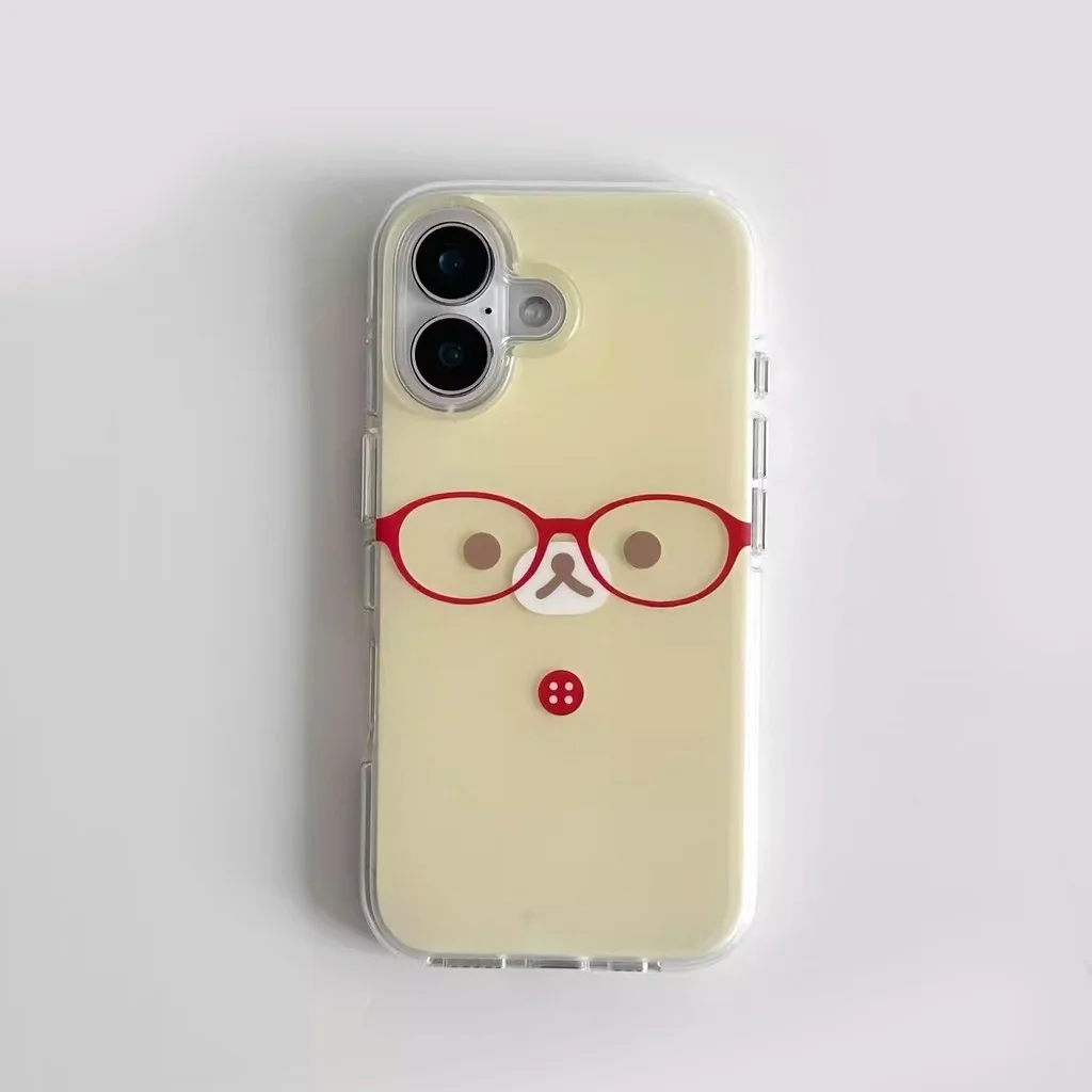 Cartoon Glasses Cute Bear Phone Case For IPhone 17 16e 16 15 14 13 12 11 Pro Max Air Plus Texture TPU Back Cover Shell Coque