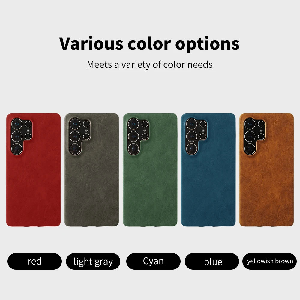 Skin Leather Phone Case For Samsung S26 Ultra S25 Edge S24 FE S23 S22 S21 Plus Hard PC Back Cover Cases Shockproof Fundas Coque