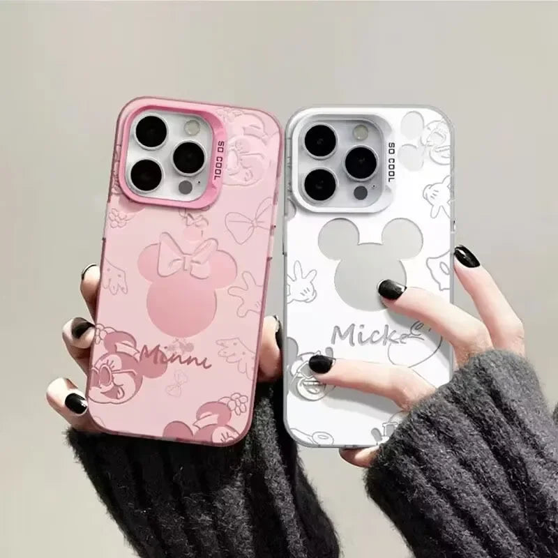Pretty Cute Mickey Minnie Mouse Case For Samsung Galaxy S26 Ultra S25 S24 S23 S22 Ultra Plus FE A57 A56 A55 5G Metal Lens Casing