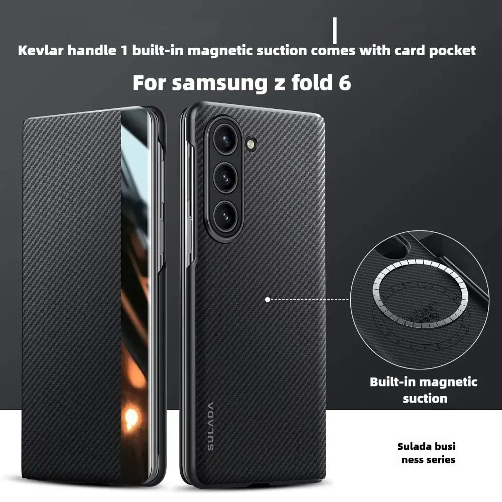 Smart Window Carbon Fiber Texture Magnetic Phone Case with Card Holder for Samsung Galaxy Z Fold 7 6 5 4 5G Flip Leather Cover