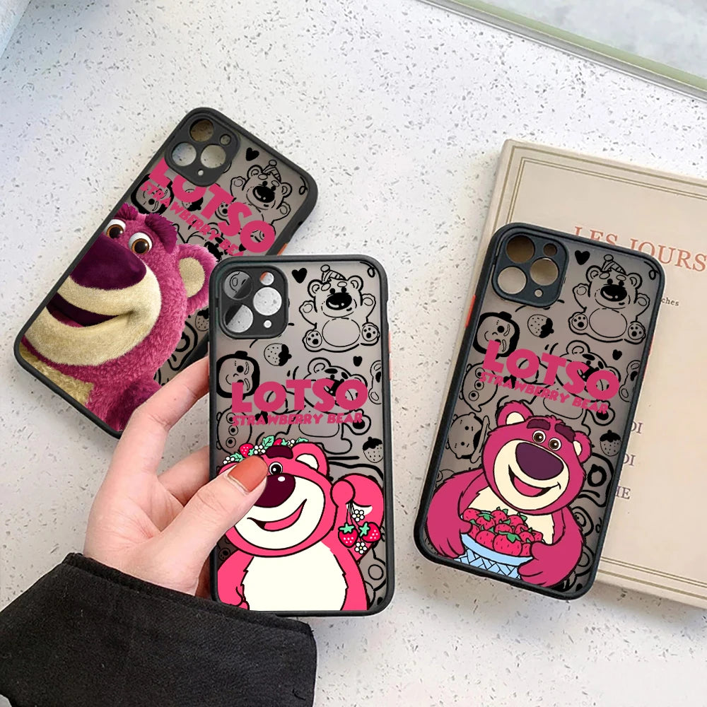 Lotso Strawberry Bear Matte Translucent Case For iPhone 17E 17 16 16E 15 14 13 12 11 Pro Max 17 Air 7 8 Plus XS Shockproof Cover