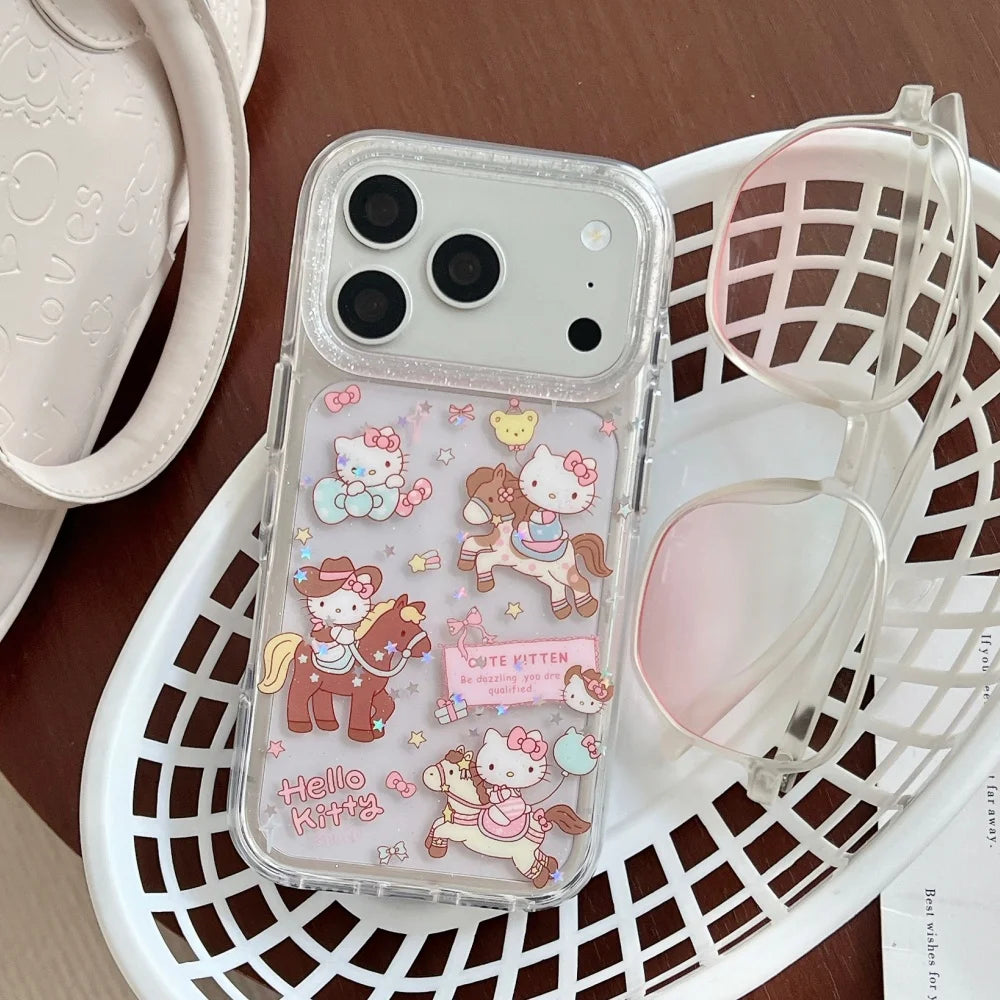Lovely Cartoon Riding KT Phone Case for iPhone 17 Pro 16 Pro 15 14 13 Pro Max Luxury High-end Minimalism Protective Back Cover