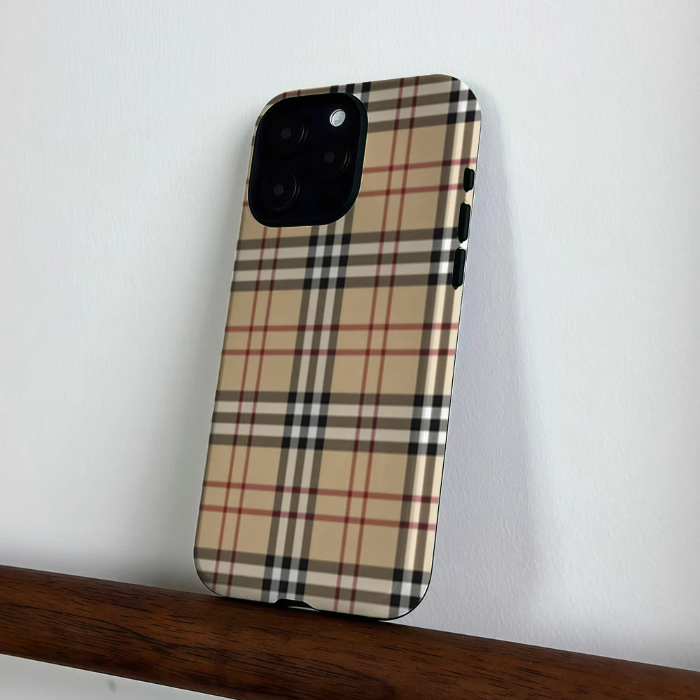 CaseLumi Matte Bumper For Magsafe Case For iPhone 17 16 15 14 Plus 13 Pro Max Shockproof Hard PC Brown Cloth Pattern Cover