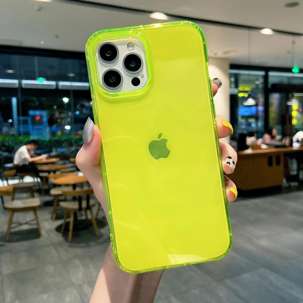 Ins Neon Fluorescent Color Clear Phone Case For iPhone 17 16 15 14 Pro 11 12 13 Pro Max XR XS 8 Plus Soft Shockproof Cover Coque