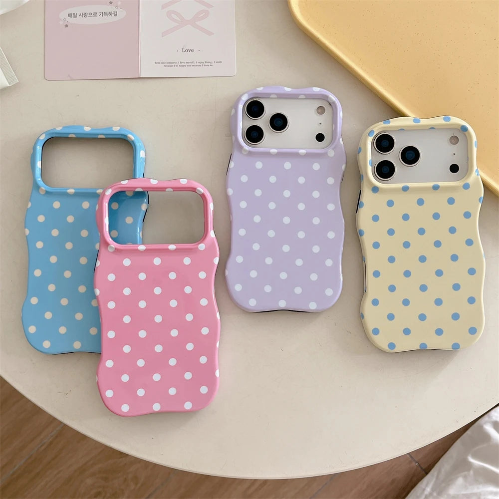 Cute 3D Wavy Pattern INS Polka Dot Small Fresh Mobile Phone Case for iPhone 17 16 15 14 13 Pro Max Ultra Slim Shockproof Cover