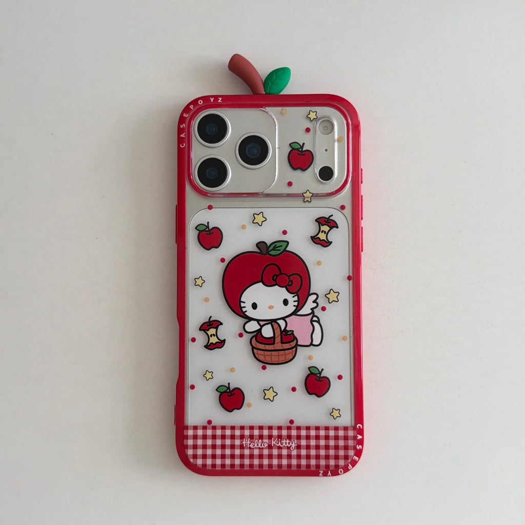 Cute IMD Red Apple 3D KT Phone Case For iPhone 17 Pro Max 16 15 14 Pro Max 13 Shockproof Bumper Protection Hard Back Cover Caps