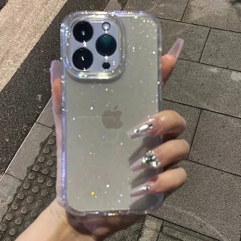 Shockproof Luxury Bling Glitter Transparent Phone Case For iPhone 17 16 15 14 13 12 11 Pro Max 13 Mini 16e 17 Air Soft TPU Cover