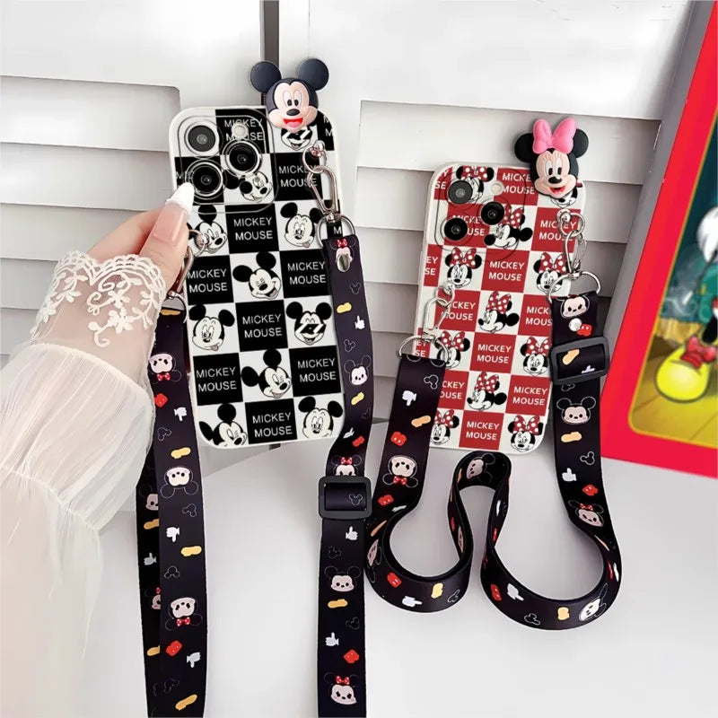 For iPhone 17ProMax 16 15 PLUS 6/6Plus 7/7Plus 8/8Plus X/XS/XR/XSMAX SE2/SE3 Mickey Minnie Children Protective case With lanyard