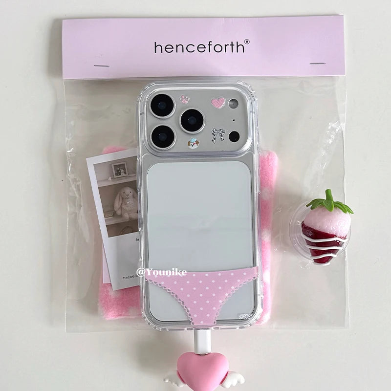 Korean Hottie Pink Polka Dots Panties Phone Case For iPhone 17 Air 16 Pro Max 15 14 Plus 13 12 11 Shockproof Silicone Back Cover