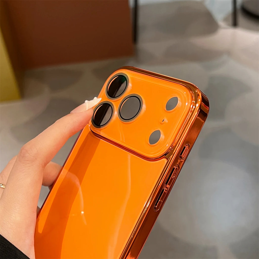 Luxury Tempered Glass Phone Case For iPhone 17 16 15 14 13 12 11 Pro Max Plus Crystal Lens Protection Plating Bumper Hard Cover
