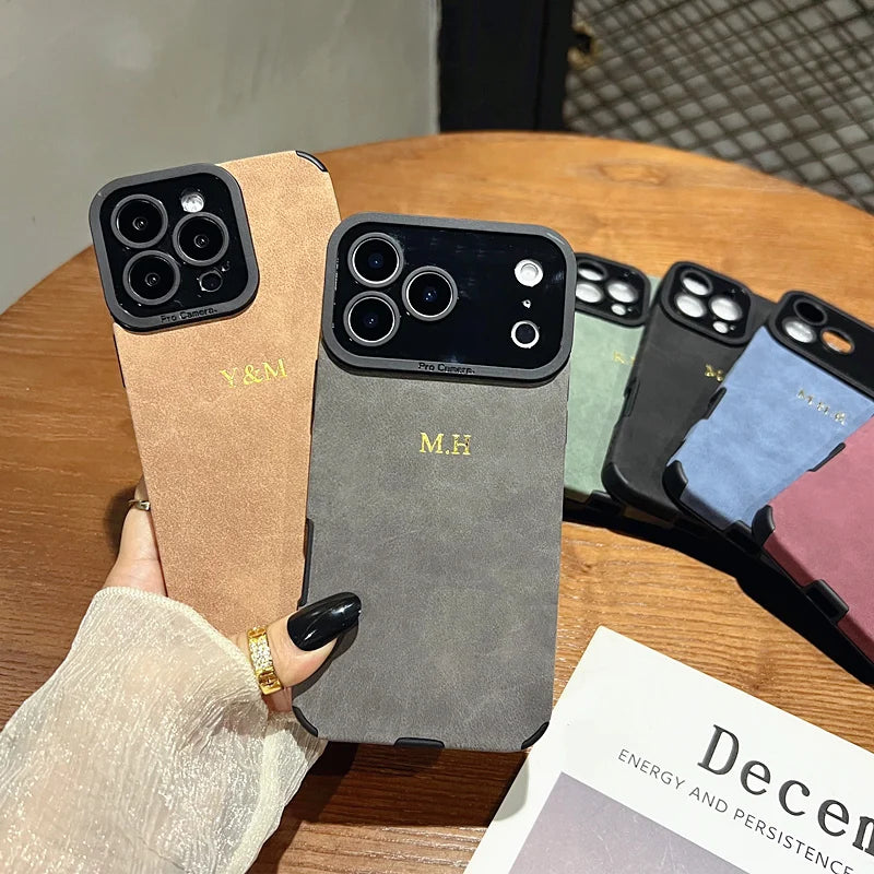 Luxury Lambskin Leather Personalized Customized Initials Name Case For iPhone 17 16 15 14 13 12 11 Pro Max Soft Leather Cover