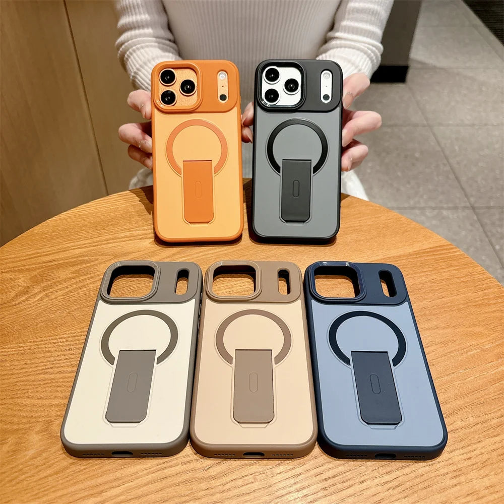 For Magsafe Magnetic Phone Case with Invisible Foldable Kickstand For iPhone 17 Pro Max Air 17e 16e 16 15 14 Plus 13 12 11 Cover