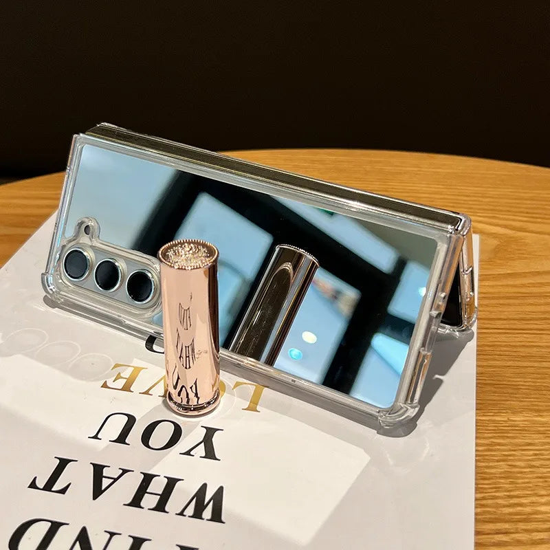 Luxury Mirror Make Up Case for Samsung Galaxy Z Fold 7 6 5 4 3 fold7 zfold Fold6 Hard Airbag Bumper Shockproof Ultra Slim Cover