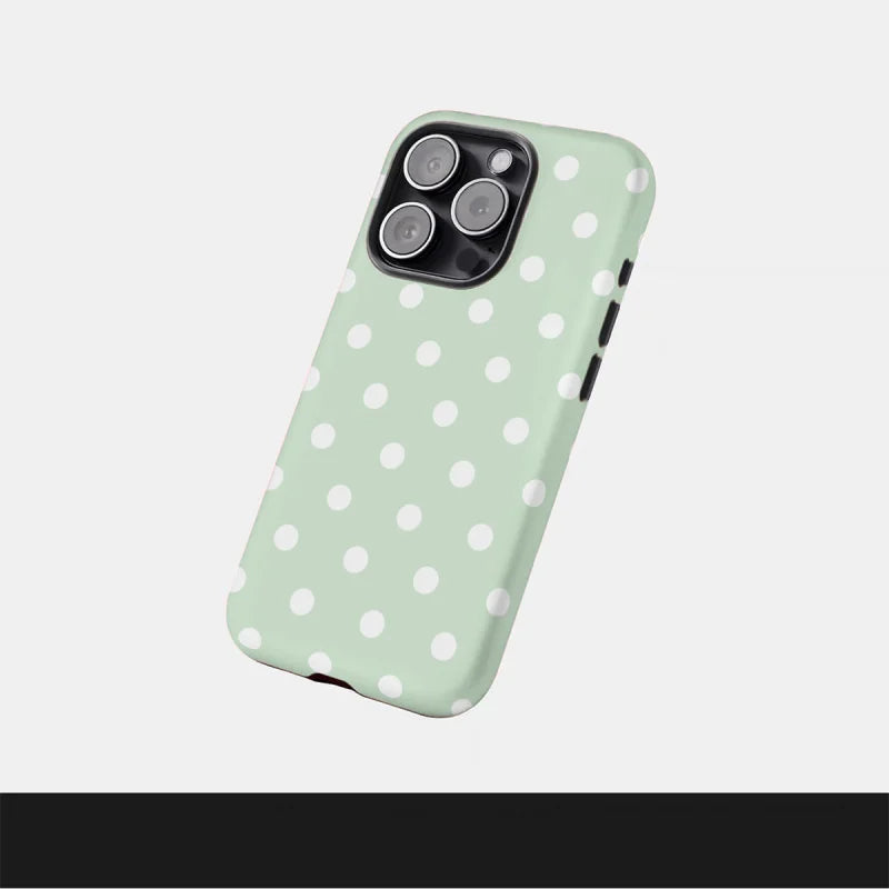 Fresh green polka dots ﻿Phone Case suitable for iPhone 17 16ProMax 15 14 14 12mini 7Plus XR 2in1 tough glossy case