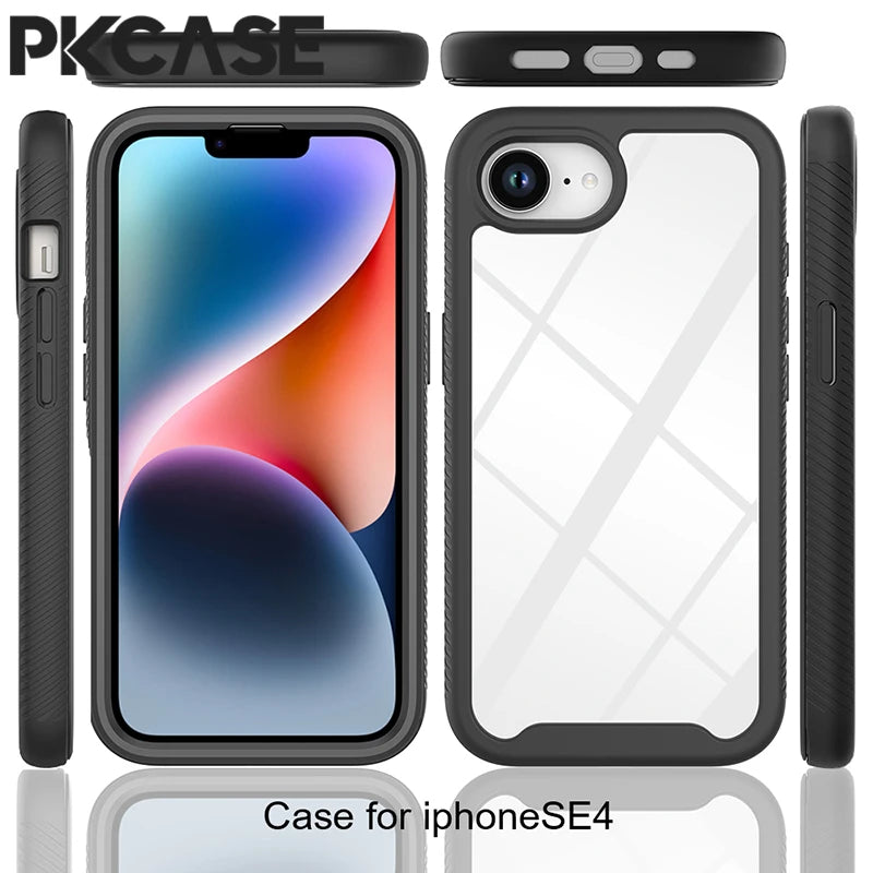 PKCASE 3 in 1 Transparent Hybrid Armor Shockproof Case For iPhone 17 Air 16 15 14 13 Mini 12 11 Pro Max Plus Cover