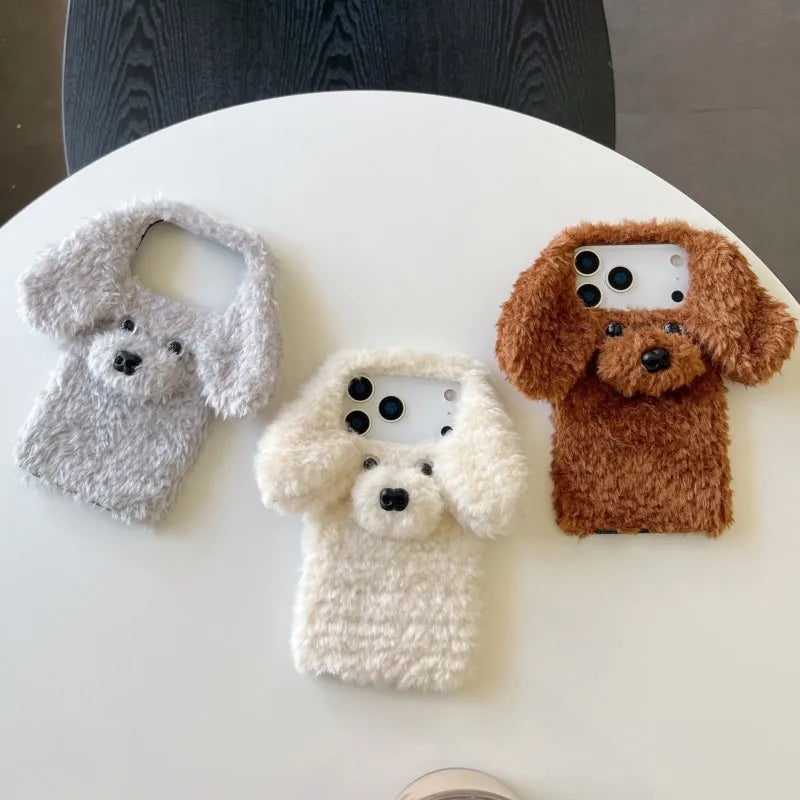 For iphone 17 pro max case 15/14/16Plus 13/12 Pro max 15 Pro XS Max phone case 3D Teddy dog plush autumn and winter cute Case