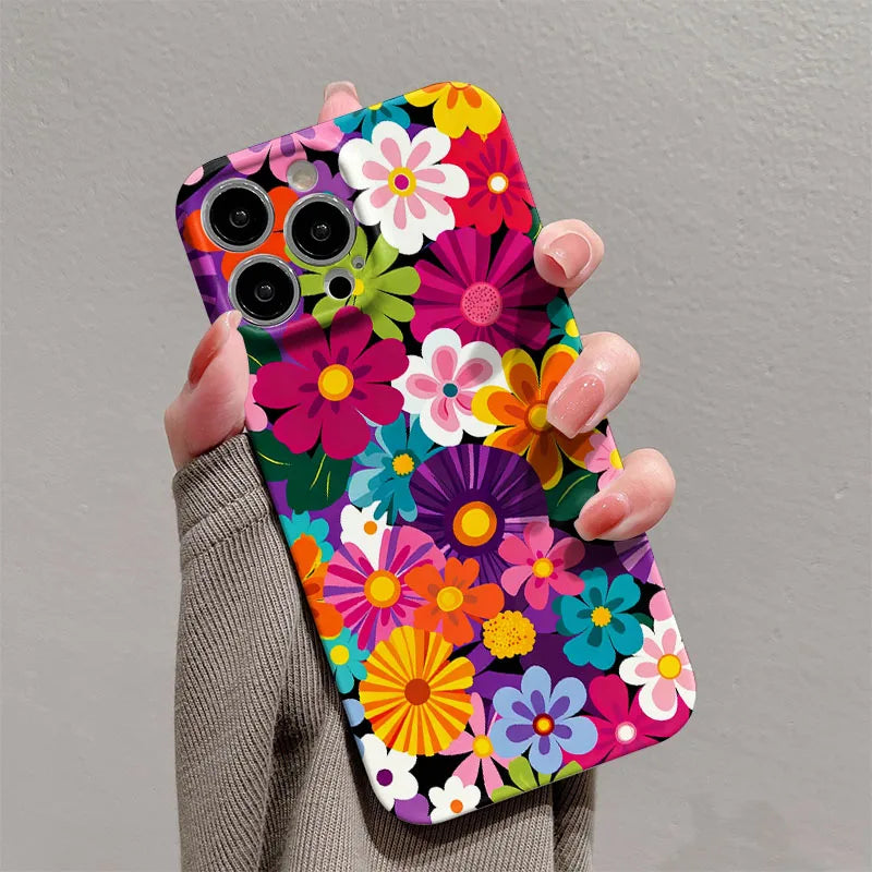 Phone Case For iPhone 17 16 15 14 13 12 11 Pro Max Air 16e 7 8 Plus XS Max X XR Colorful Retro Floral Hard PC Bumper Cover