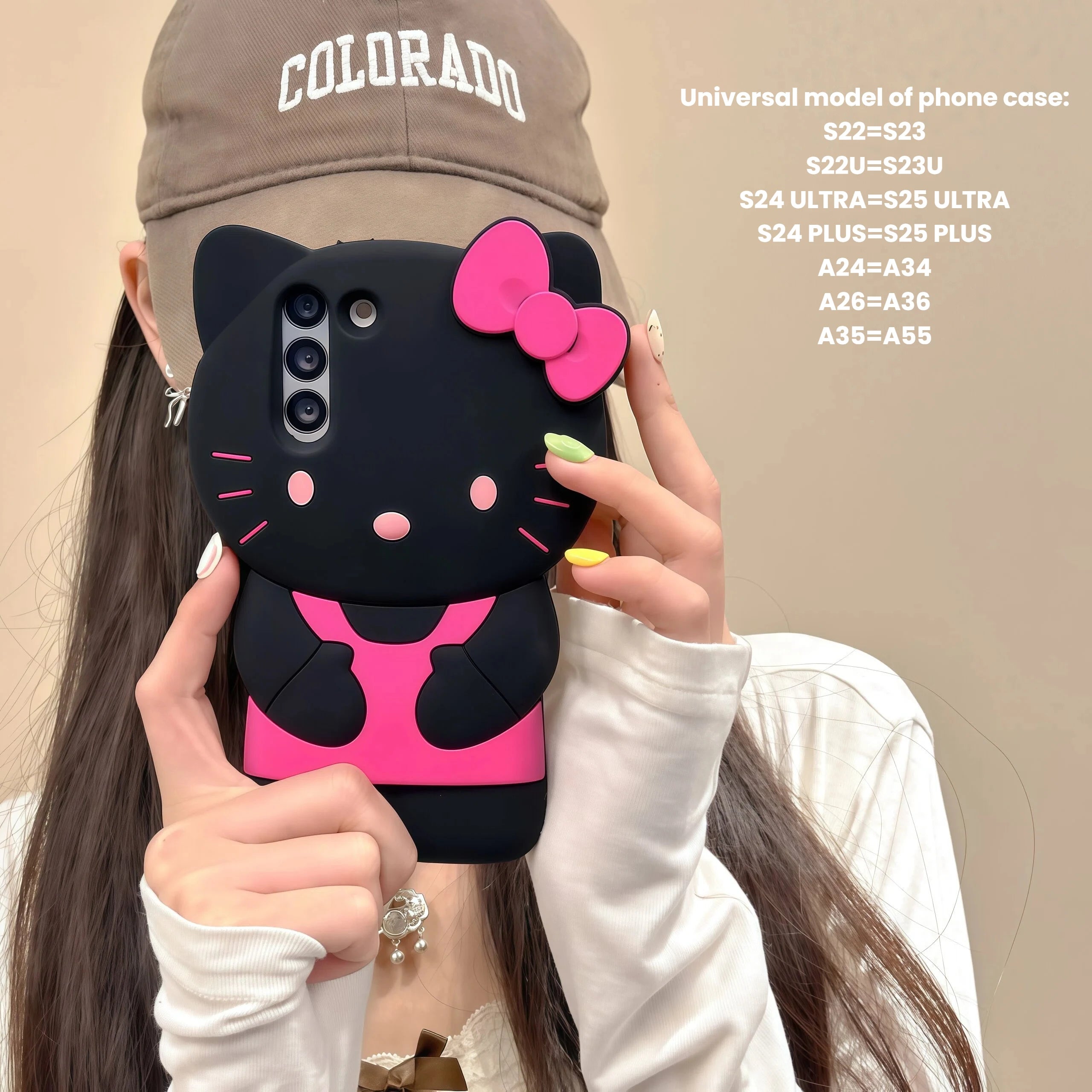 Cute 3D Hello Kittty Phone Case For Samsung Galaxy S25 S24 S23 S22 Ultra Plus S20 S21 S23 FE A54 A55 A36 A16 Soft Silicone Cover
