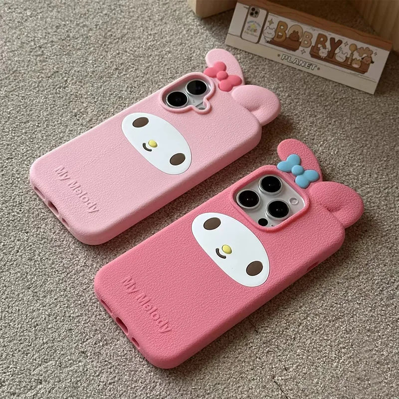 My Melody Cartoon 3D Bow Silicone Case for iPhone 17 Pro Max 16 15 Plus 14 Pro 13 Mini 12 11 7 8 Pink Soft Kawaii Anime Design