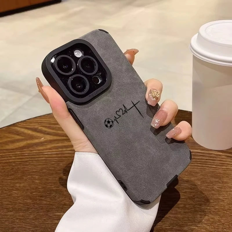 Football Line Faux Leather Phone Case For iPhone 11 12 13 14 15 16 17 Pro Max Air XR X XS 16E Plus Lens Protection Cover