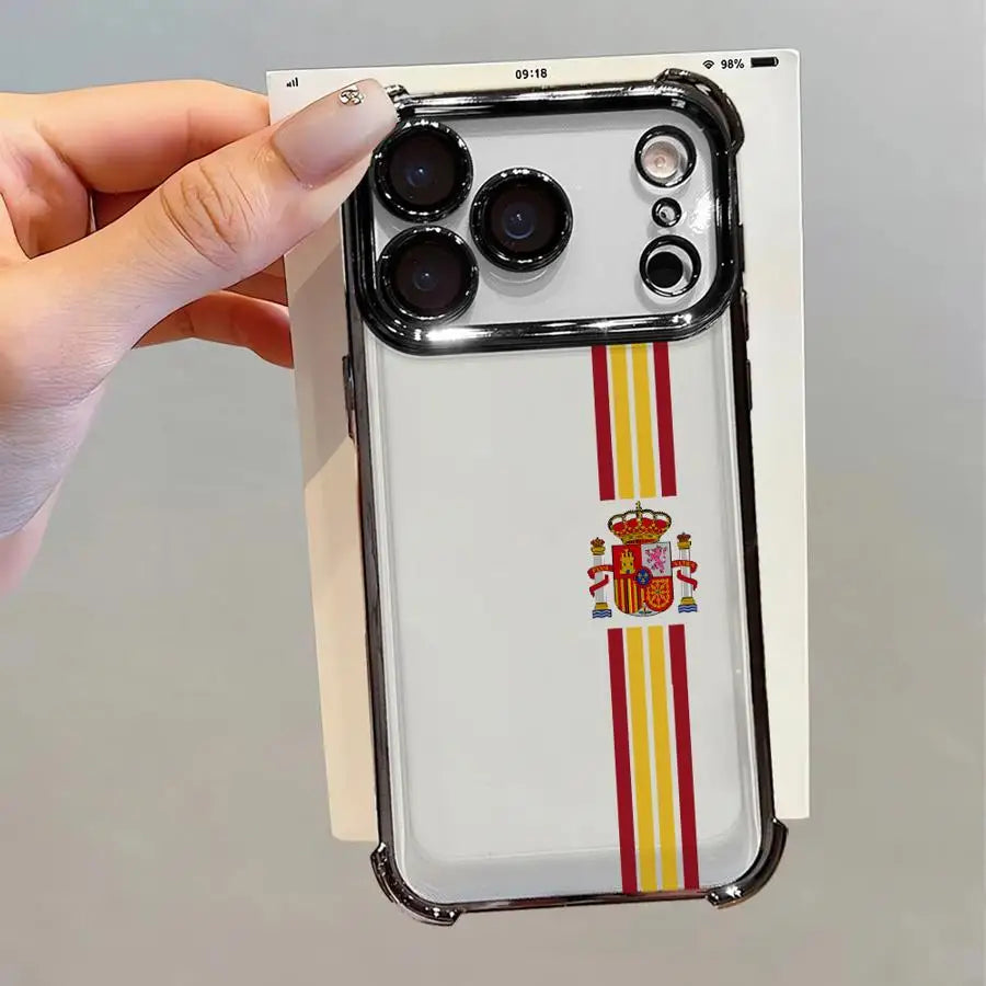 S-Spanish Flag National Soft Phone Cover Case for iPhone 12 15 Plus 17 Air 11 16 17 Pro Max 13 14