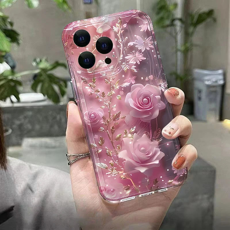 Flower Creative Pink Rose Silicone Phone Case For Samsung Galaxy S25 Ultra S24 S23 S21 FE S22 Plus A16 A36 A35 A55 A54 A53 Cover
