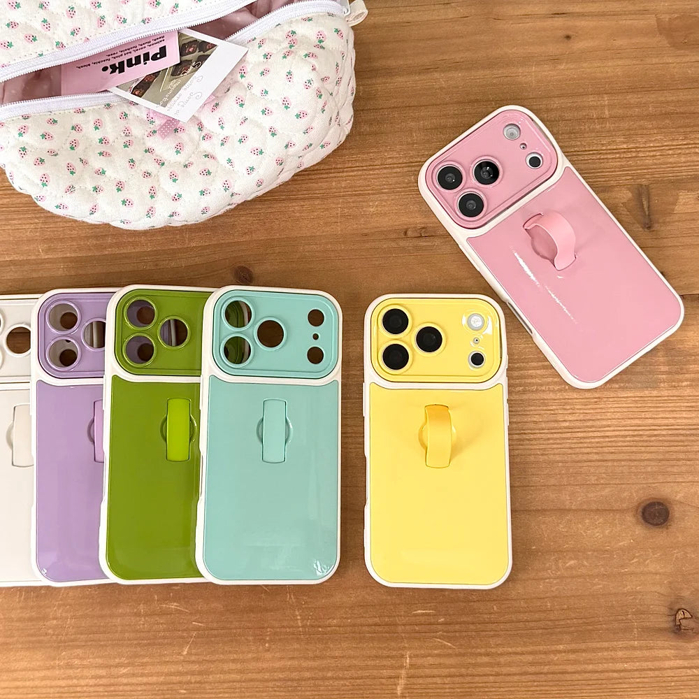 Solid Color Ring Bracket Phone Case For iPhone 17 16 15 14 13 Pro Max Camera Protection Anti-Fall Shockproof Back Cover