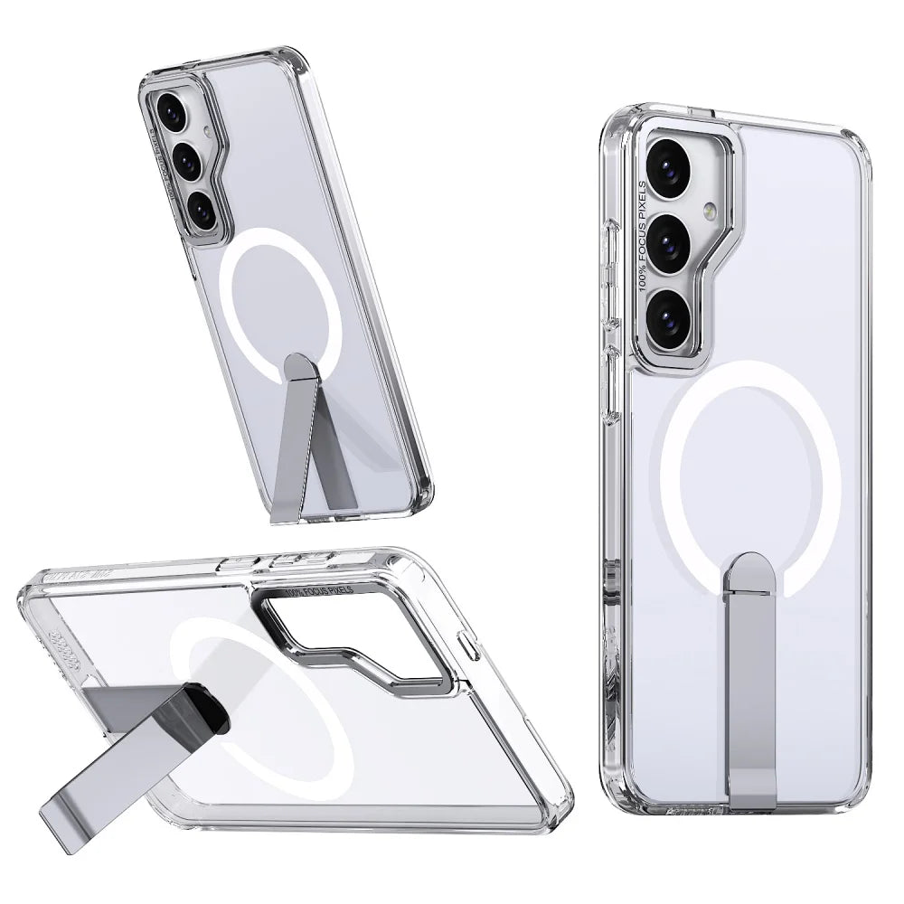 Luxury For Magsafe Wireless Magnetic Charging Stand Case For Samsung S26 S25 S24 S23 Ultra Plus S24 FE Edge Holder Clear Cover