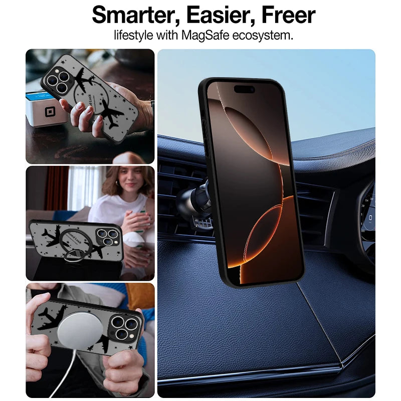 Airplane Landmark Label Pattern Phone Case For iPhone 17 Pro 16 15 14 13 Pro 16e Max For Magsafe Wireless Charge Magnetic Cover