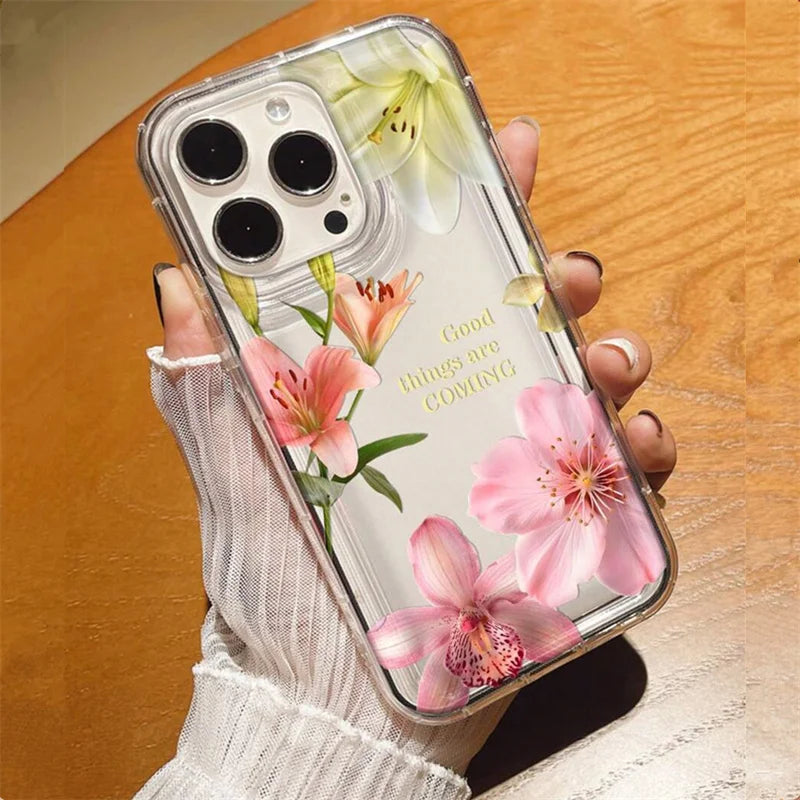 Flower Lily Hibiscue Print Clear Phone Case for Iphone 16 15 14 13 12 11 17 Pro Max Mini 16E 7 8 Plus Vintage Floral Soft 2030