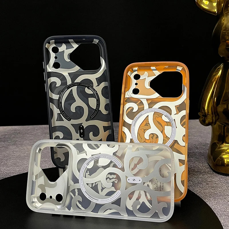 Trendy Graffiti For Magsafe Phone Case For iPhone 17 17Pro Max 16 Pro Max 15 Frosted Wireless Charging Matte Protective PC Cover