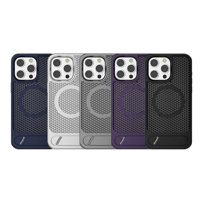 Luxury Cooling Stand Magnetic Phone Case For iPhone 15 14 13 11 12 16 Pro Max Heat Dissipation Plain Color Shockproof Back Cover