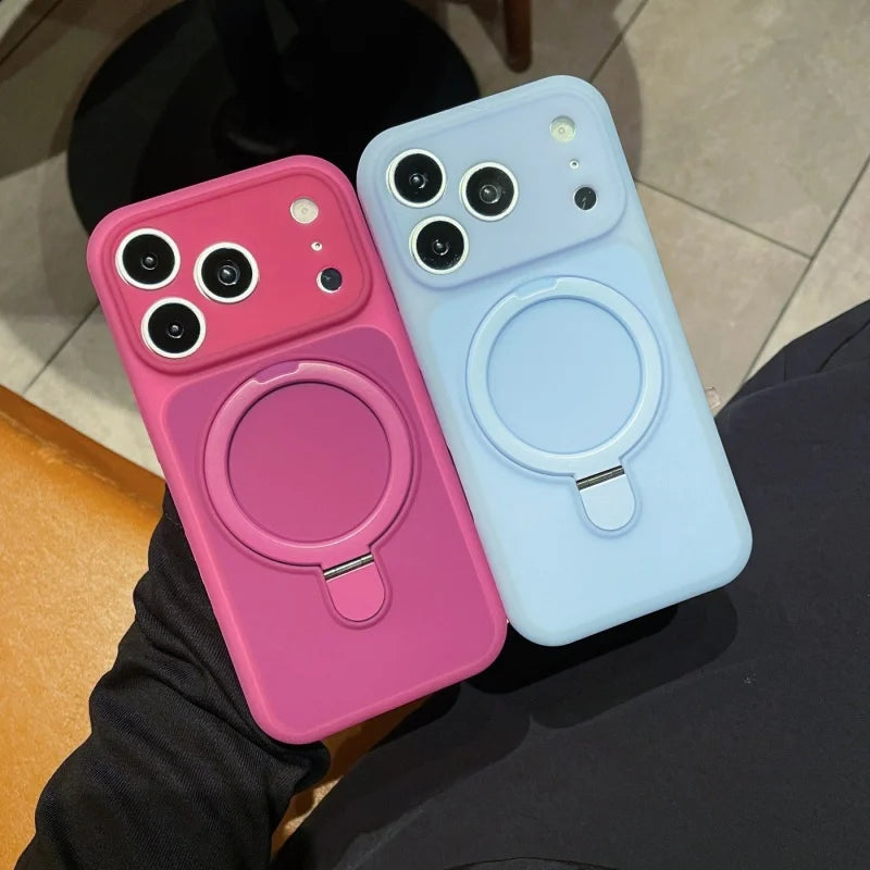 For iPhone 17 Pro Max Luxury Liquid Silicone Magsafe Charger Magnetic Holder Stand Phone Case For 13 14 15 16 Protective Cover