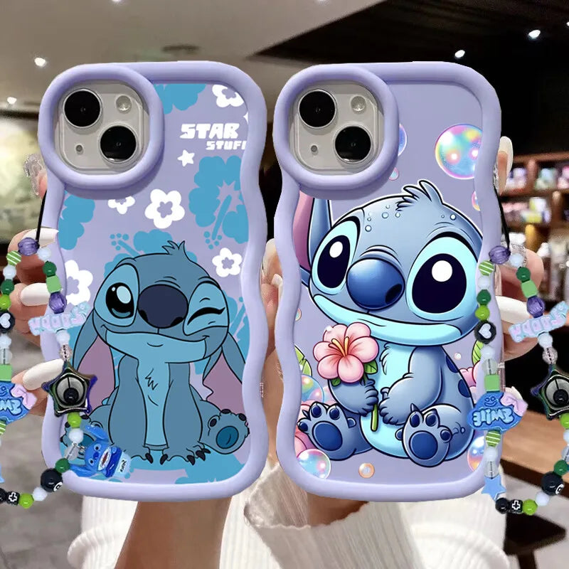 Cute Blue Stitch Chain Phone Case For IPhone 17 Air 16 15 14 13 12 Pro Max Plus 16E Soft Silicone TPU Cover