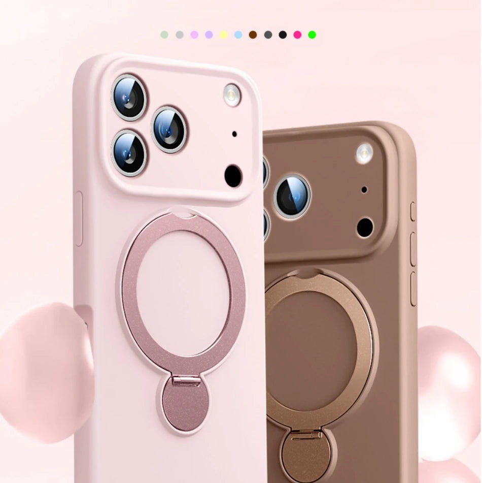 Liquid Silicone Magnetic Bracket Phone Case For iPhone 17 13 14 15 16 Pro Max Air Plus Magsafe Stand Holder Protector Cover
