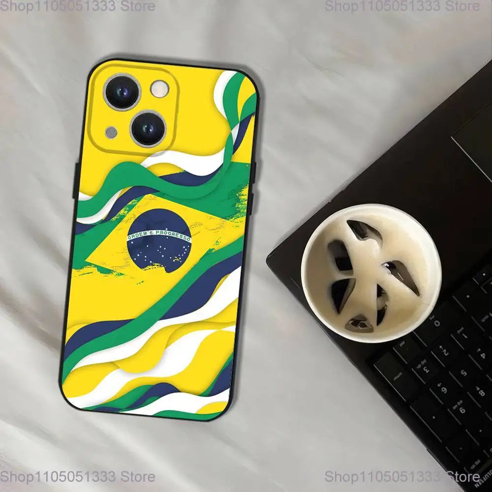 Brazil Brazilian Flag Phone Case For iPhone 17,16,15,14,13,12,11,Pro,XS,Max,XR,Plus,E,SE4,Mini Black Soft Cover