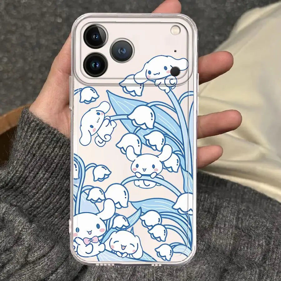 Clear Phone Cover Case for Apple iPhone 17 Pro Max 12 15 17e XS XR 11 Air 16 13 Mini 16e 14 Plus Sanrio Cinnamoroll Kuromi