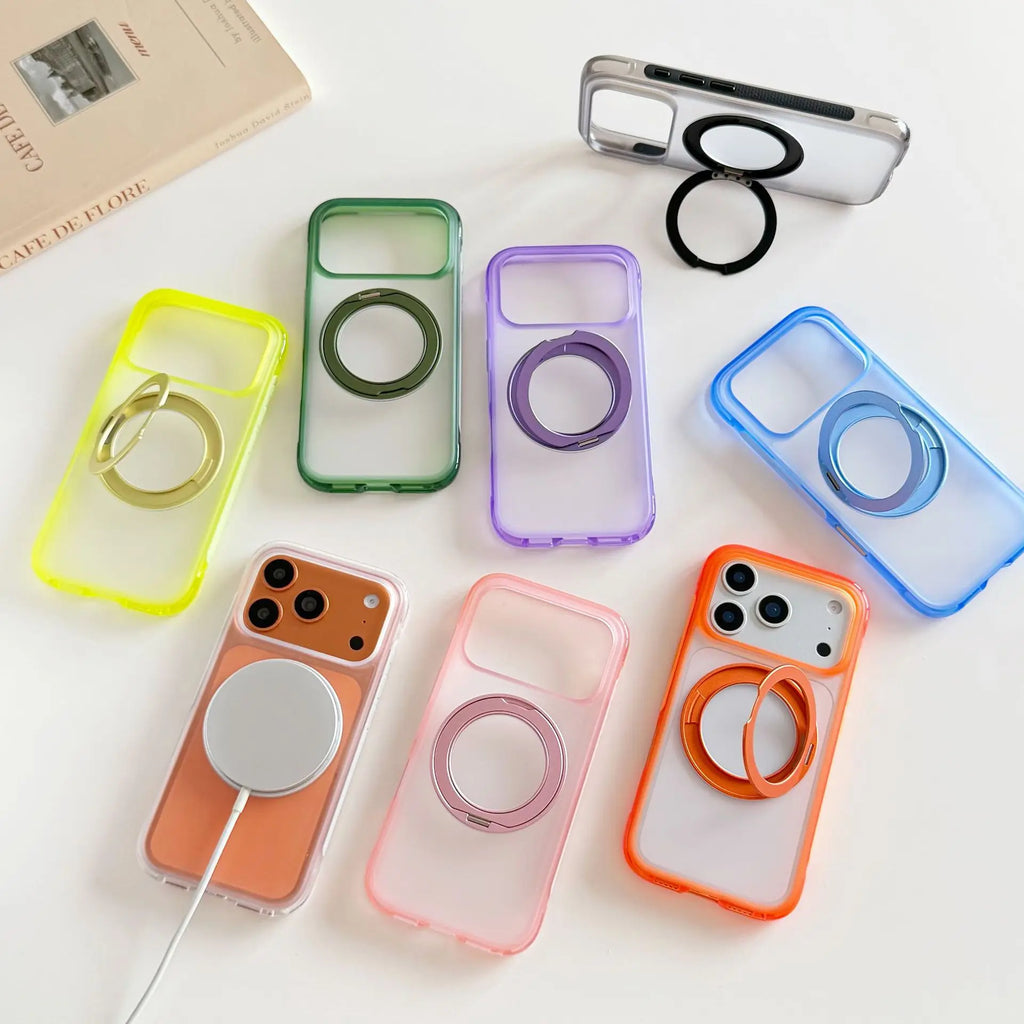 High Quality 360° Rotatable Ring Holder Case Anti-Scratch TPU PC Clear Wireless Charging Phone Cover For iPhone 18 17 Pro Max