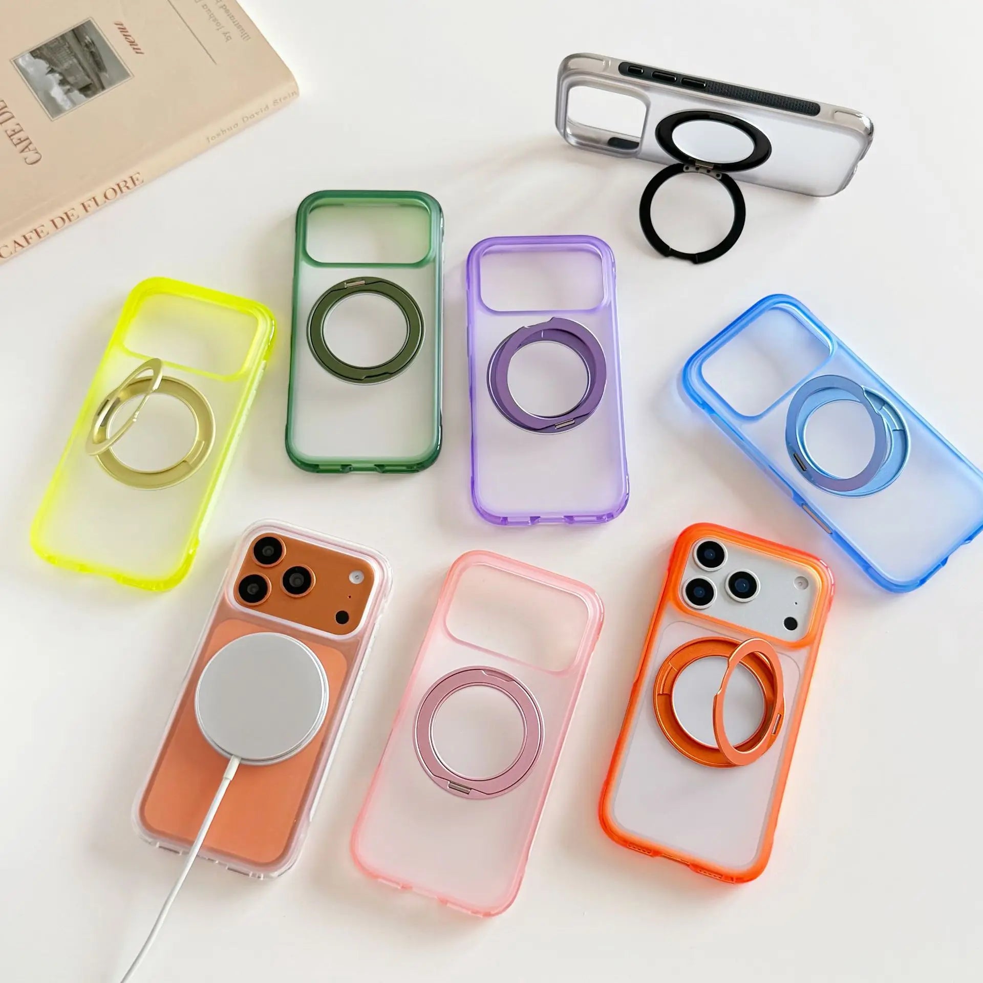 High Quality 360° Rotatable Ring Holder Case Anti-Scratch TPU PC Clear Wireless Charging Phone Cover For iPhone 18 17 Pro Max