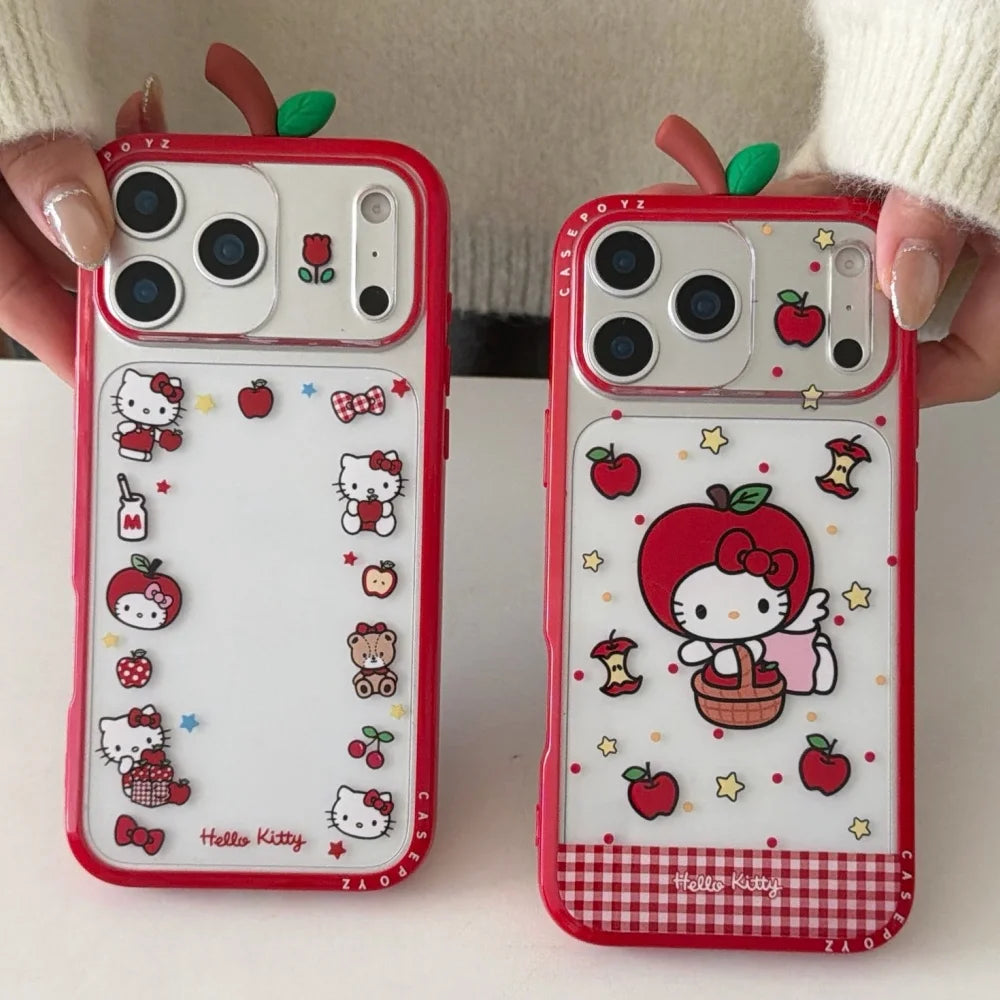 Cute IMD Red Apple 3D KT Phone Case For iPhone 17 Pro Max 16 15 14 Pro Max 13 Shockproof Bumper Protection Hard Back Cover Caps