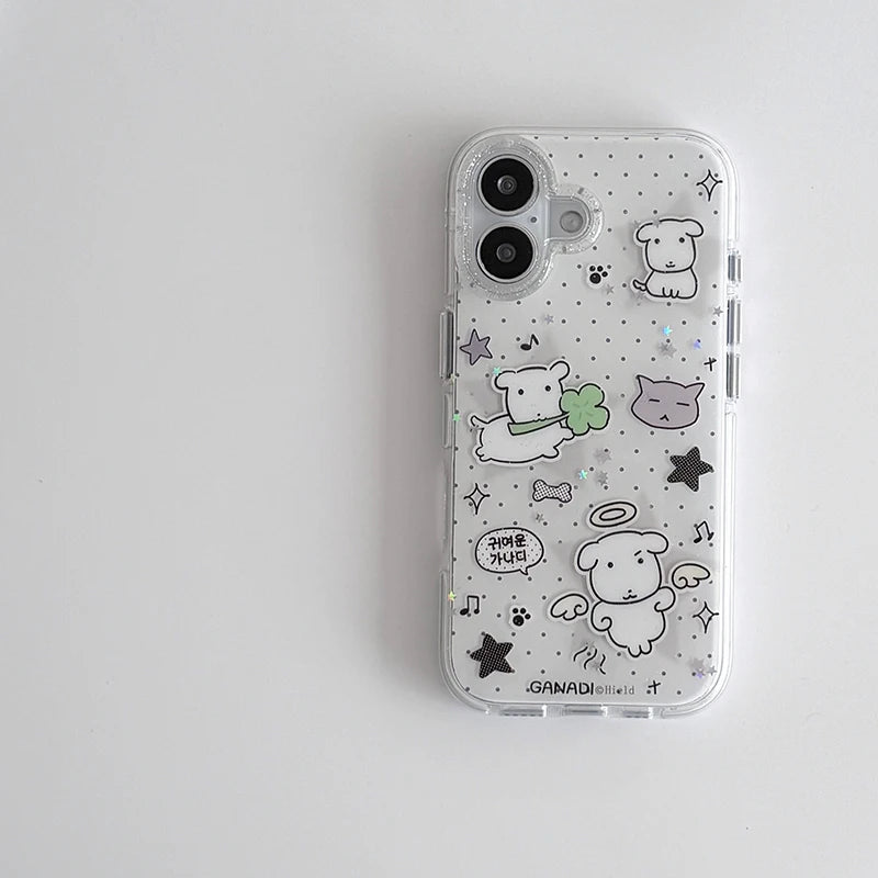 Kawaii Puppy Polka Dots Glitter Phone Case For iPhone 17 Air 16 Pro Max 15 14 Plus 13 12 11 Pro Shockproof Silicone Back Cover