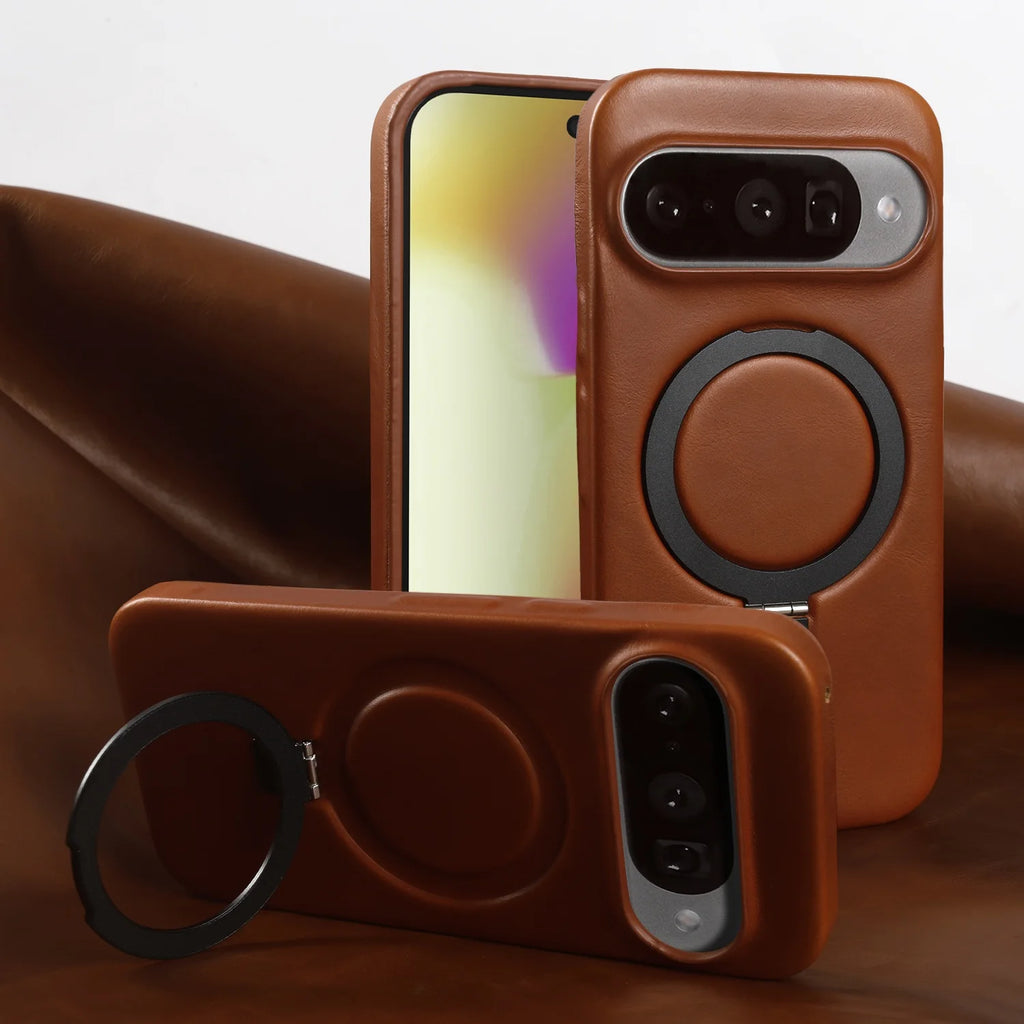 Luxury Magnetic Bracket Holder Genuine Leather Case For Google Pixel 10 Pro XL pixel10  8A 9pro 7A 6A 5A Full Wrapped Back Cover