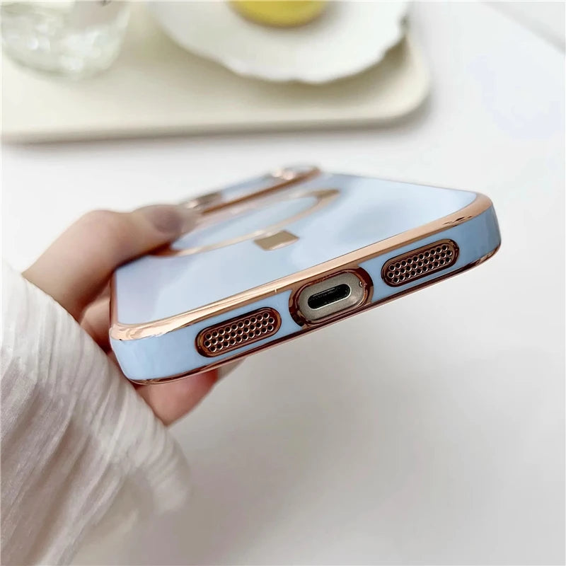 Luxury Plating Silicone Phone Case For iPhone 17 13 15 14 16 12 11 Pro Max Plus Air For Magsafe Magnetic Cover For iPhone 17 Pro